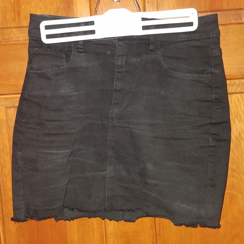 Garage Black Distressed Denim Skirt